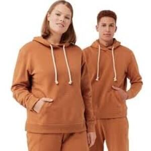 Pact Hoodie Sweatshirt Orange Cotton Pullover Drawstring Pocket Activewear Sz XS